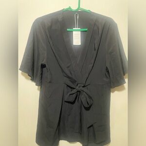 Black Short Sleeve Tie Front Blouse
